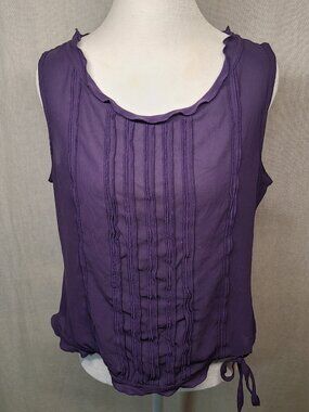 EUC Oscar by Oscar de la Renta Royal Purple Sleeveless Chiffon Blouse Size 12
